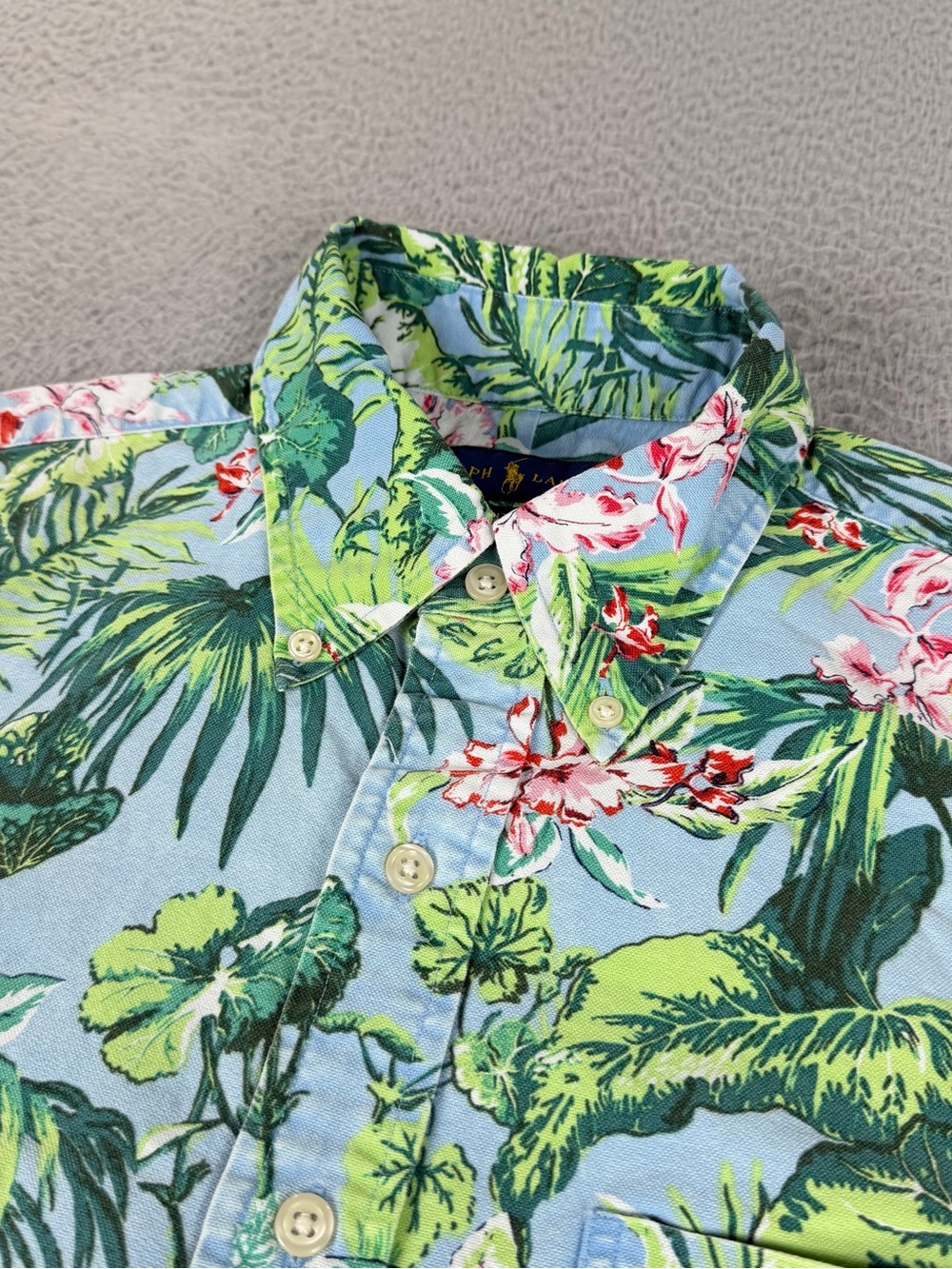 Ralph Lauren Shirt Mens Small Slim Fit Blue Floral Hawaiian Tropical Button Down